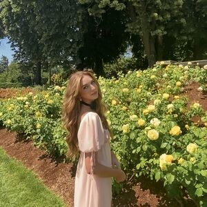 House of CB Blush Pink Puff Sleeve Midi Dress